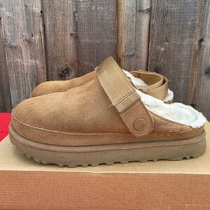 UGG Tan Suede Shearling Clogs